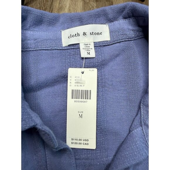 Anthropologie NWT Cloth & Stone Blue Button Down Textured Shirt Medium - Picture 3 of 7